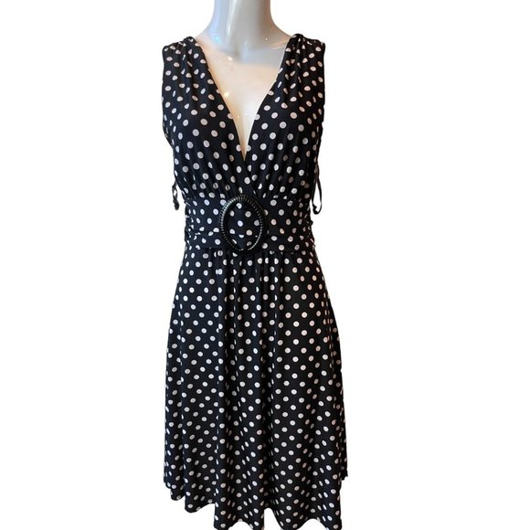 Star Vixen Womens A-line dress 1350-IT Polka Dots O Ring Backless Black White L - Picture 3 of 8